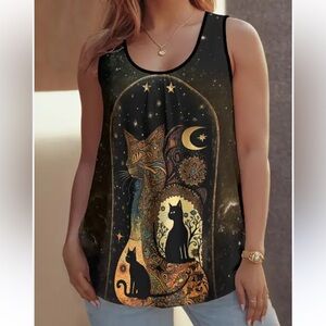 CHAOS MONKEY celestial Cats print tank top women’s plus size 4X